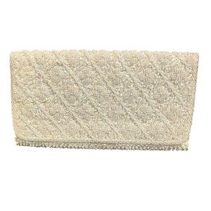 Vintage La Regale Beaded Sequined on Light Blue Satin Clutch Evening Purse 50’s